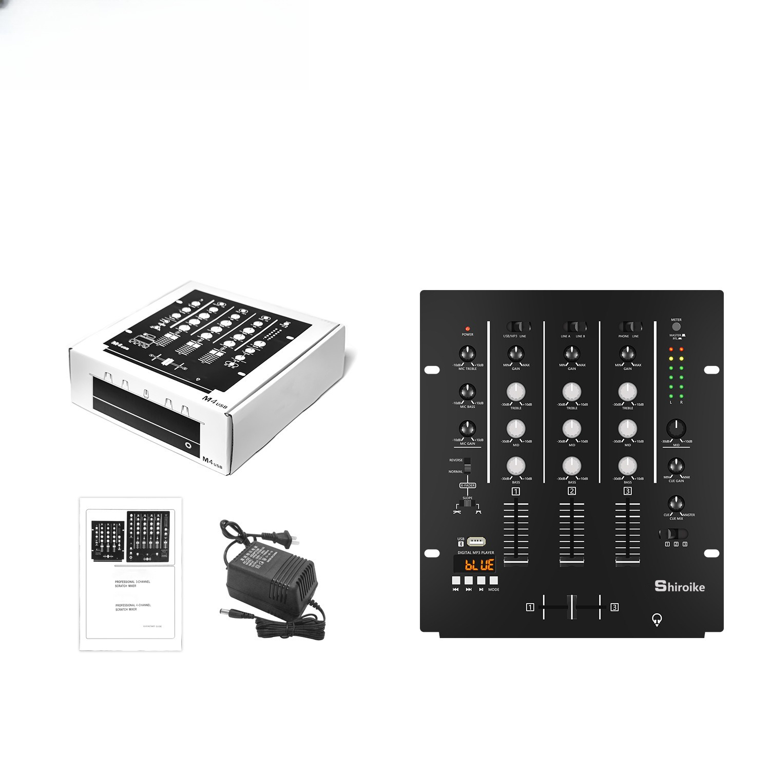 Audio Interface Usb - 4-Channel DJ Mixer, Professional KTV Stage